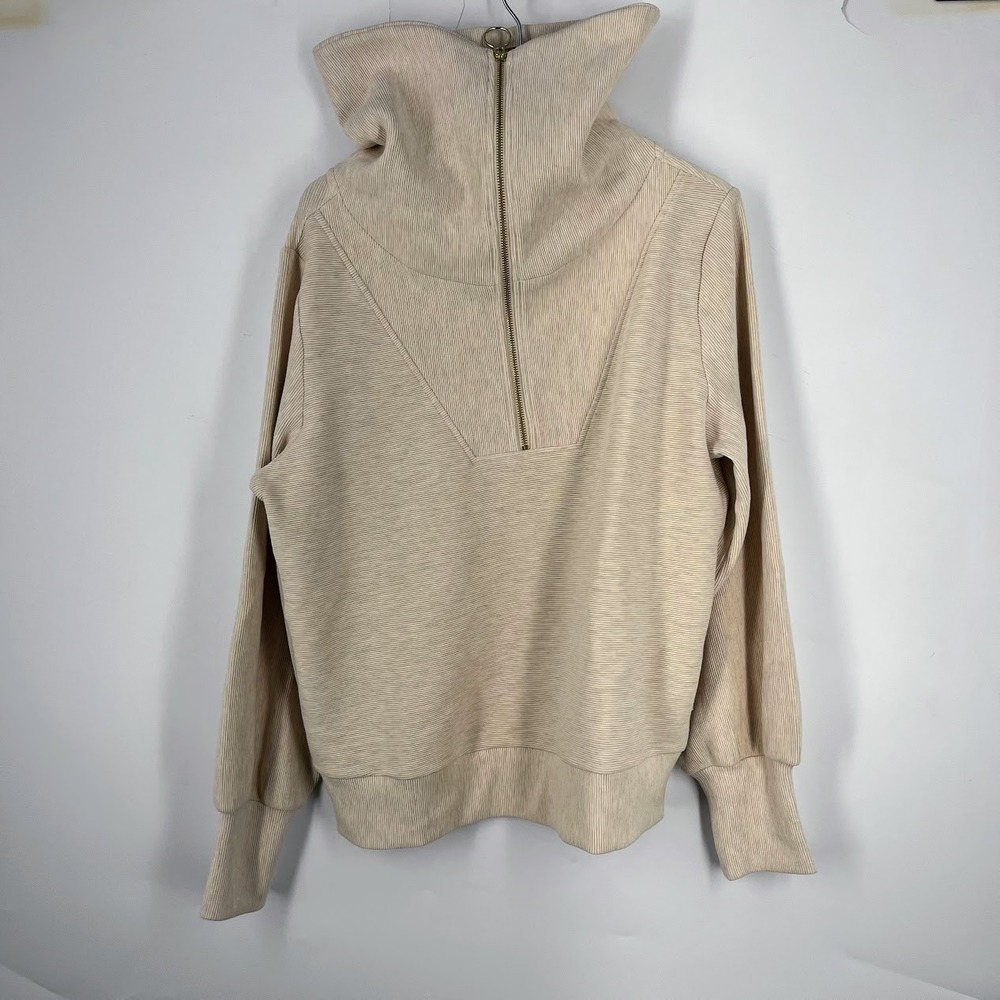 Varley Vine Half-Zip Pullover Beige Ribbed Ottoman Sweatshirt Medium RN150115